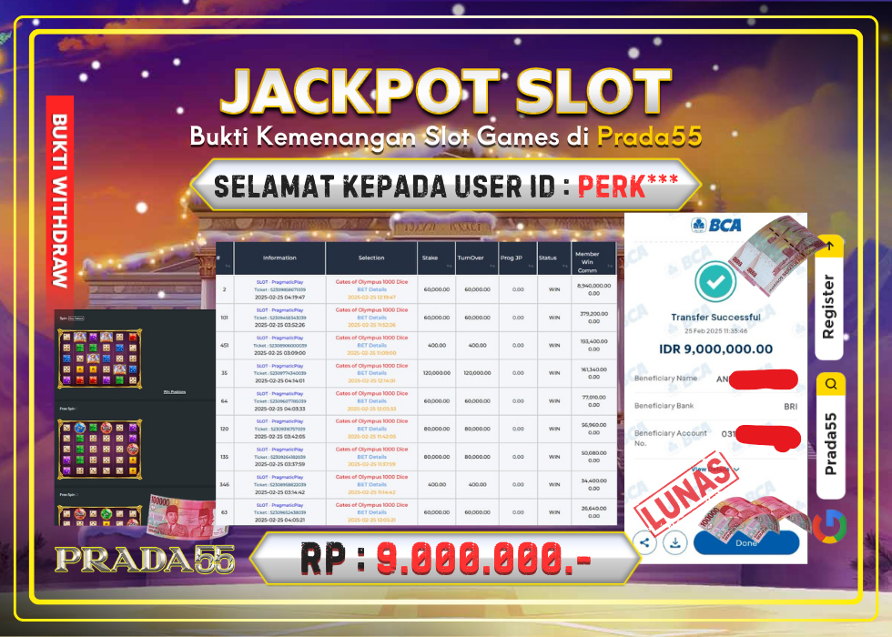 JACKPOT SLOT GATES OF OLYMPUS 1000 DICE RP.9.000.000,- LUNAS DI PRADA55!