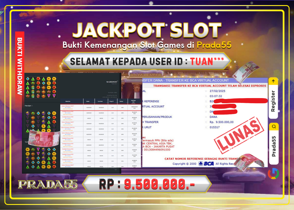 JACKPOT SLOT GATES OF OLYMPUS 1000 RP.9.500.000,- LUNAS DI PRADA55!