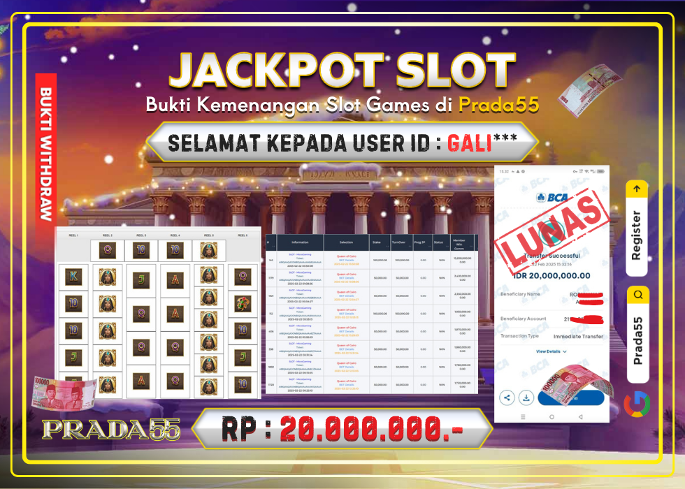 JACKPOT SLOT QUEEN OF CAIRO RP.20.000.000,- LUNAS DI PRADA55!