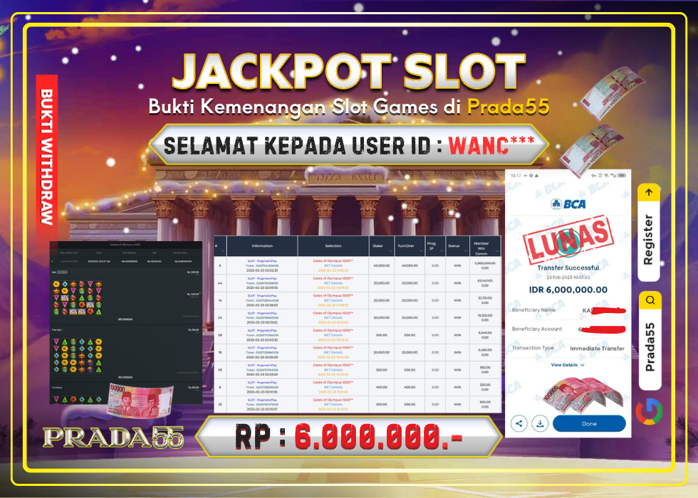JACKPOT SLOT GATES OF OLYMPUS RP.6.000.000,- LUNAS DI PRADA55!