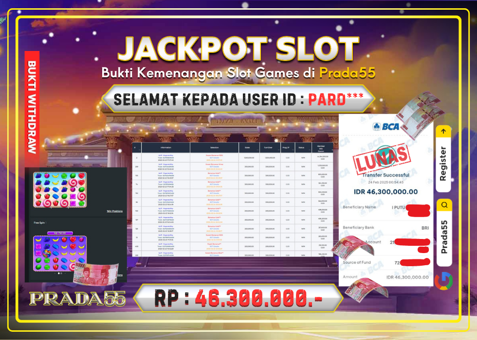 JACKPOT SLOT  SWEET BONANZA 1000 RP.46.300.000,- LUNAS DI PRADA55!
