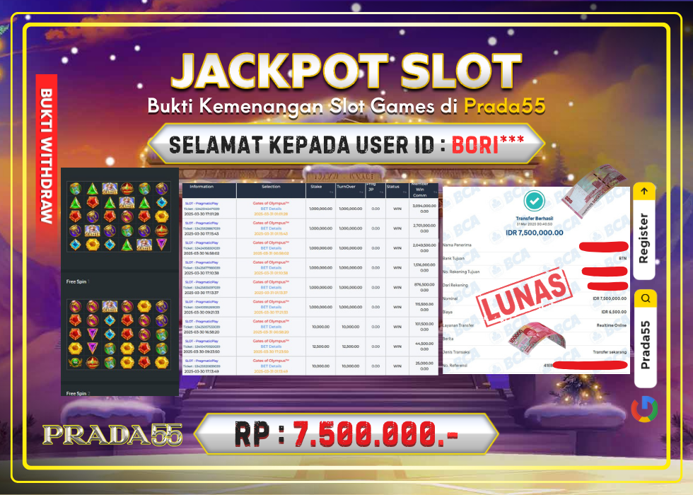 JACKPOT SLOT GATES OF OLYMPUS RP.7.500.000,- LUNAS DI PRADA55!