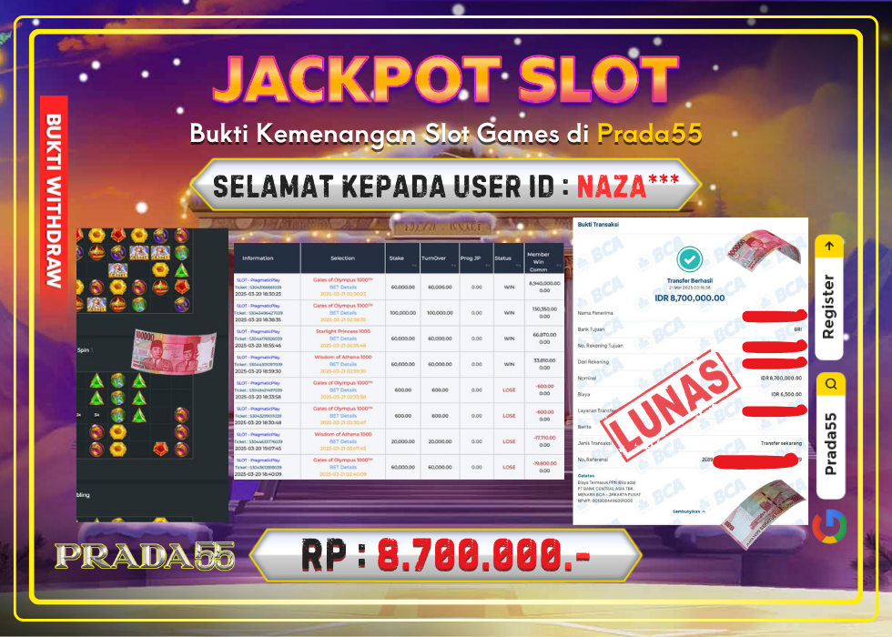 JACKPOT SLOT GATES OF OLYMPUS 1000 RP.8.700.000,- LUNAS DI PRADA55!