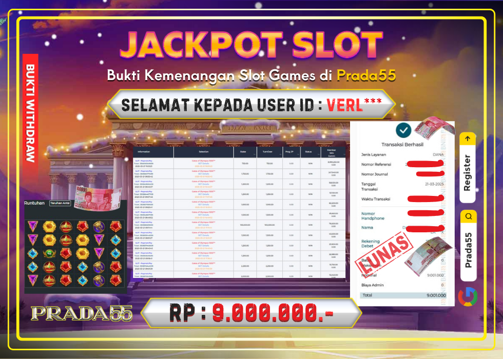 JACKPOT SLOT GATES OF OLYMPUS 1000 RP.9.000.000,- LUNAS DI PRADA55!