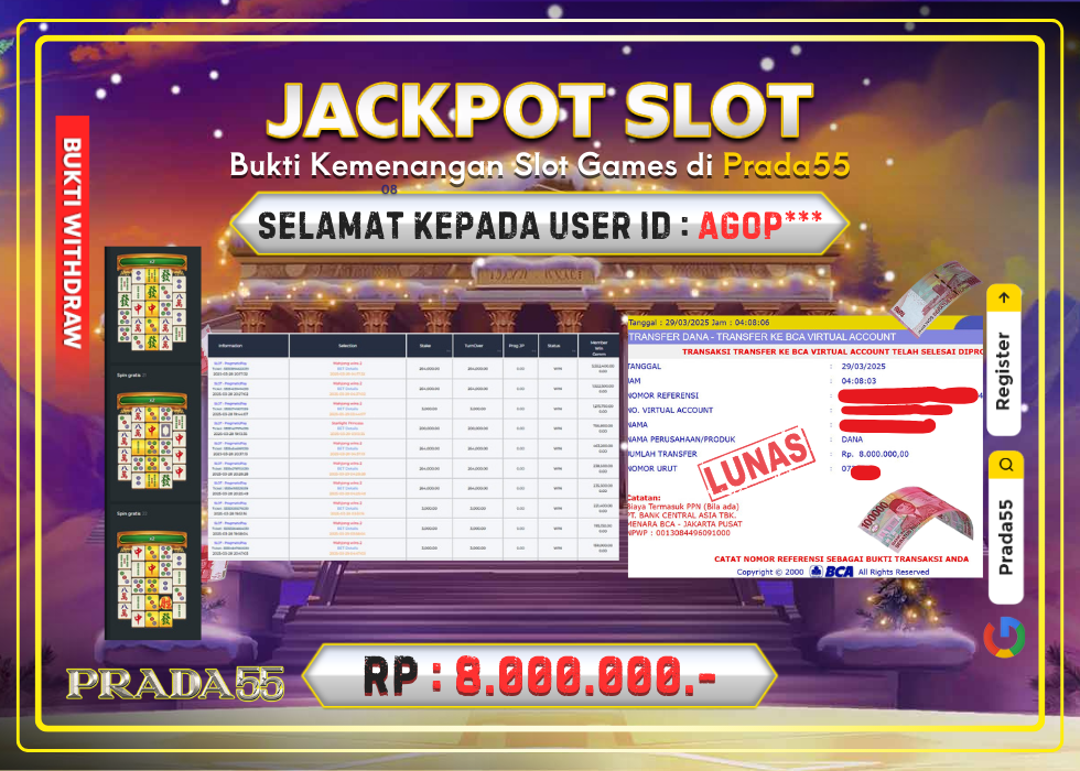 JACKPOT SLOT PRAGMATIC MAHJONG WINS 2 RP.8.000.000,- LUNAS DI PRADA55!