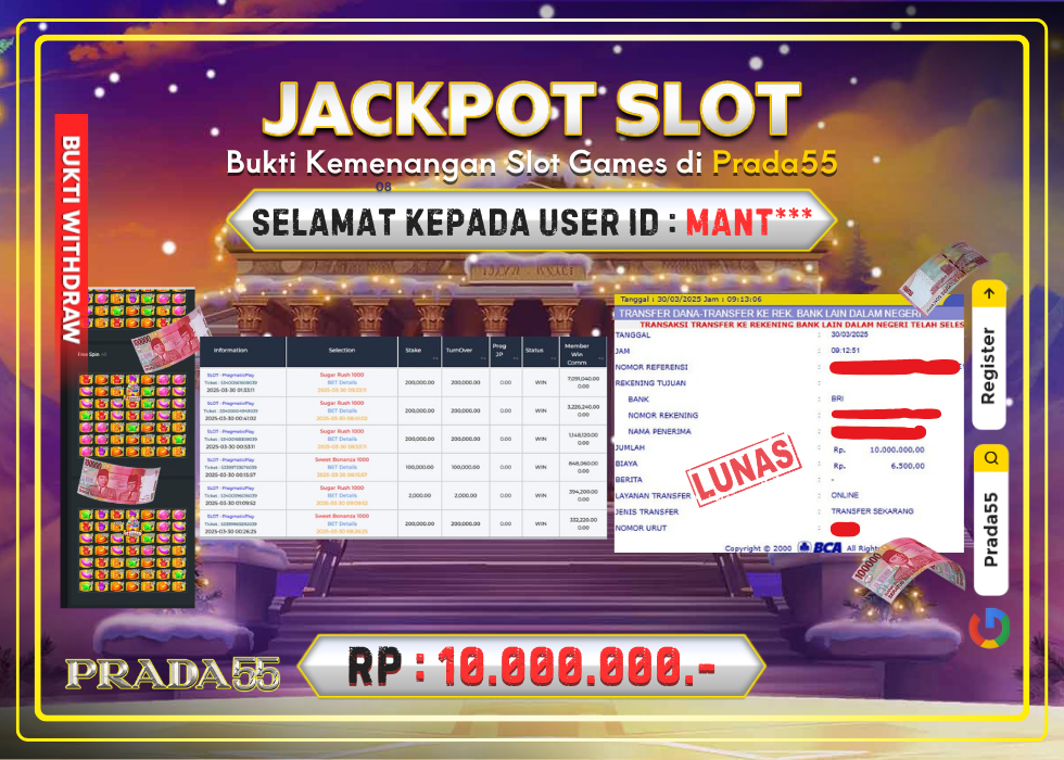 JACKPOT SLOT PRAGMATIC SUGAR RUSH 1000 RP.10.000.000,- LUNAS DI PRADA55!