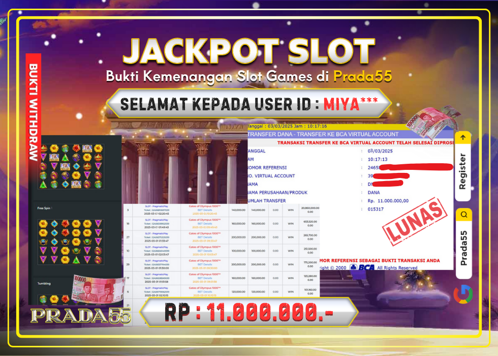 JACKPOT SLOT GATES OF OLYMPUS 1000 RP.11.000.000,- LUNAS DI PRADA55!