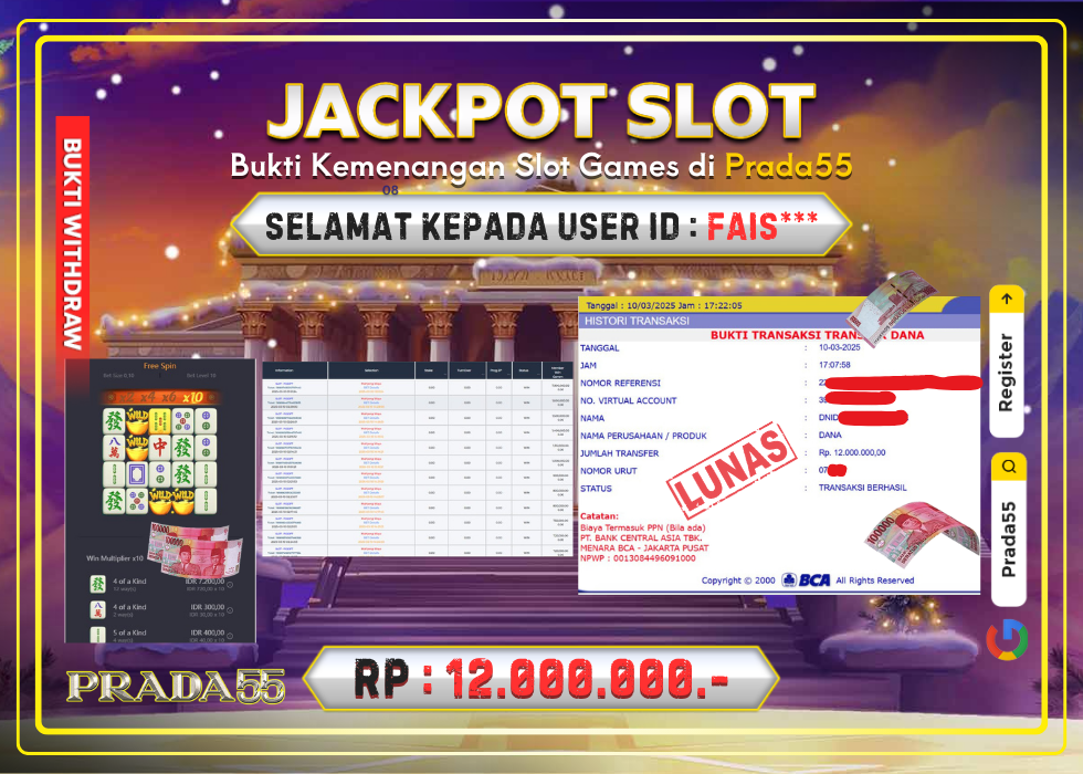JACKPOT SLOT PG SOFT MAHJONG WAYS RP.12.000.000,- LUNAS DI PRADA55!