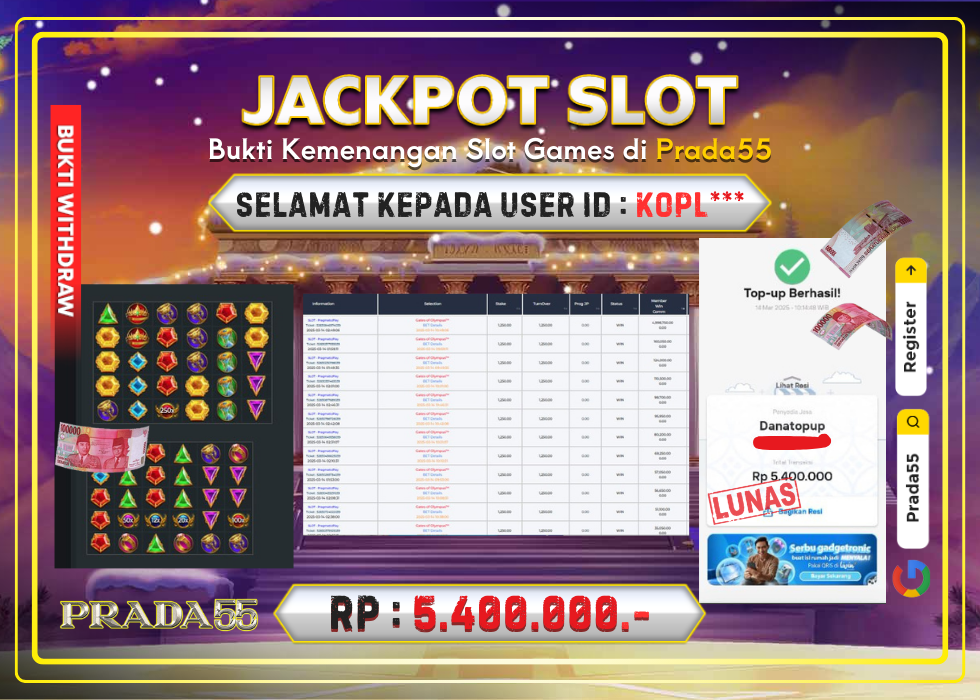 JACKPOT SLOT GATES OF OLYMPUS RP.5.400.000,- LUNAS DI PRADA55!