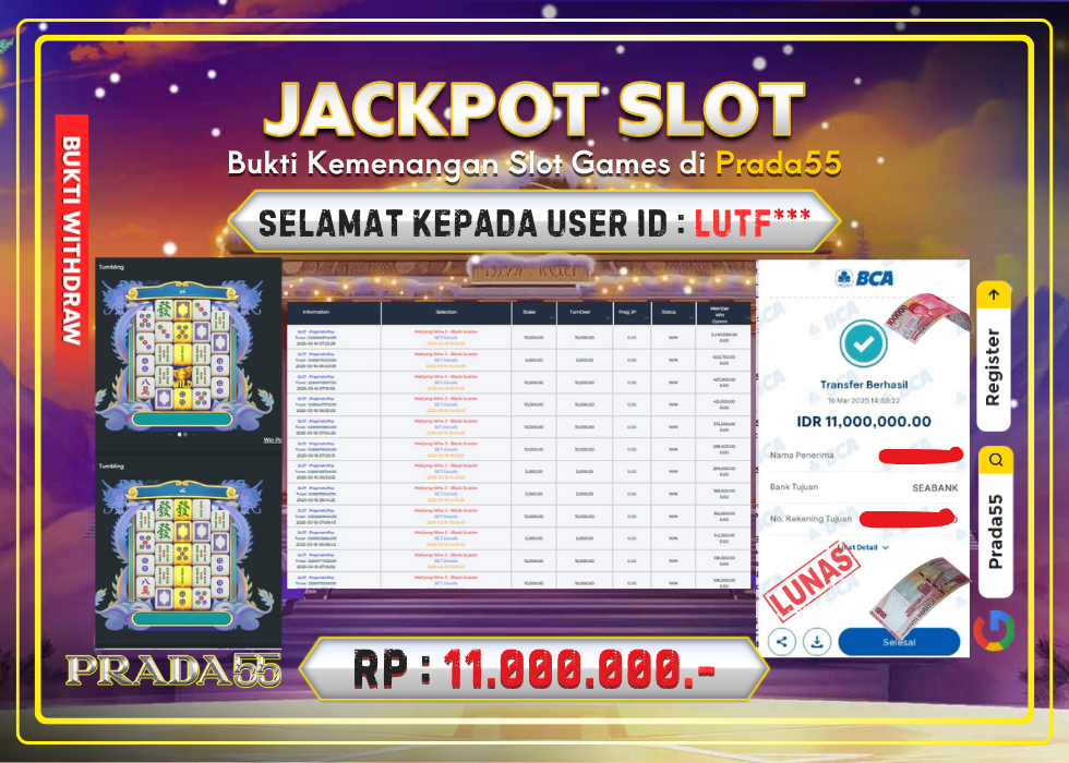JACKPOT SLOT PRAGMATIC MAHJONG WIN3 BLACK SCATTER RP.11.000.000,- LUNAS DI PRADA55!