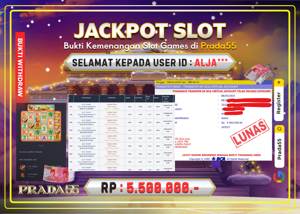 JACKPOT SLOT PG-SOFT CAISHEN WINS RP.5.500.000,- LUNAS DI PRADA55!
