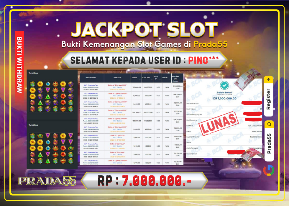 JACKPOT SLOT GATES OF OLYMPUS 1000 RP.7.000.000,- LUNAS DI PRADA55!