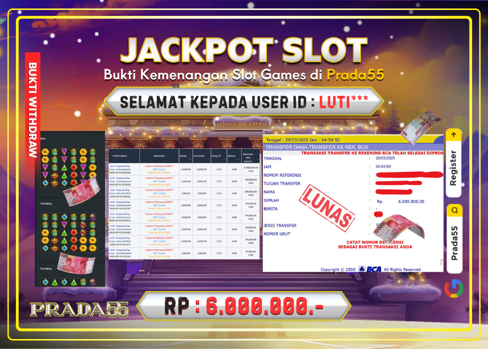 JACKPOT SLOT GATES OF OLYMPUS 1000 RP.6.000.000,- LUNAS DI PRADA55!