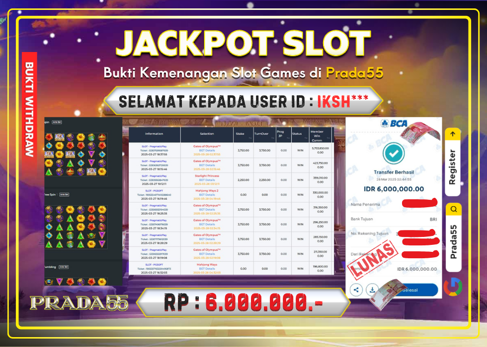 JACKPOT SLOT GATES OF OLYMPUS RP.6.000.000,- LUNAS DI PRADA55!