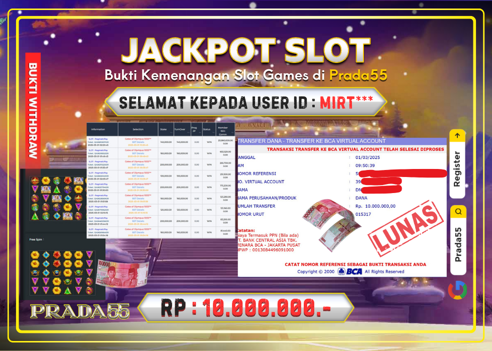 JACKPOT SLOT GATES OF OLYMPUS 1000 RP.10.000.000,- LUNAS DI PRADA55!