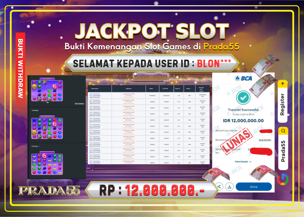 JACKPOT SLOT SWEET BONANZA 1000 RP.12.000.000,- LUNAS DI PRADA55!