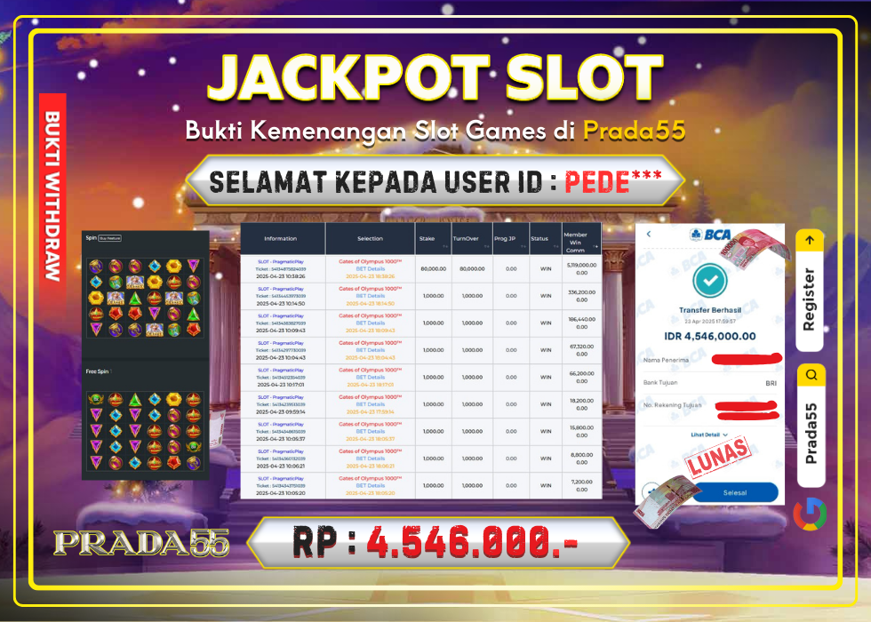 JACKPOT SLOT GATES OF OLYMPUS 1000 RP.4.546.000,- LUNAS DI PRADA55!