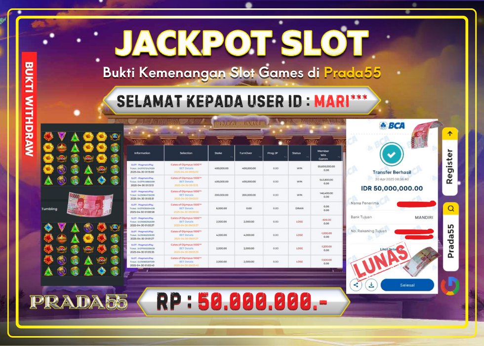 JACKPOT SLOT GATES OF OLYMPUS 1000 RP.50.000.000,- LUNAS DI PRADA55!