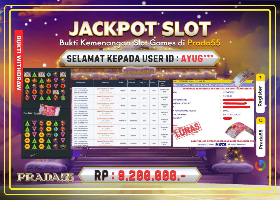 JACKPOT SLOT GATES OF OLYMPUS 1000 RP.9.200.000,- LUNAS DI PRADA55!