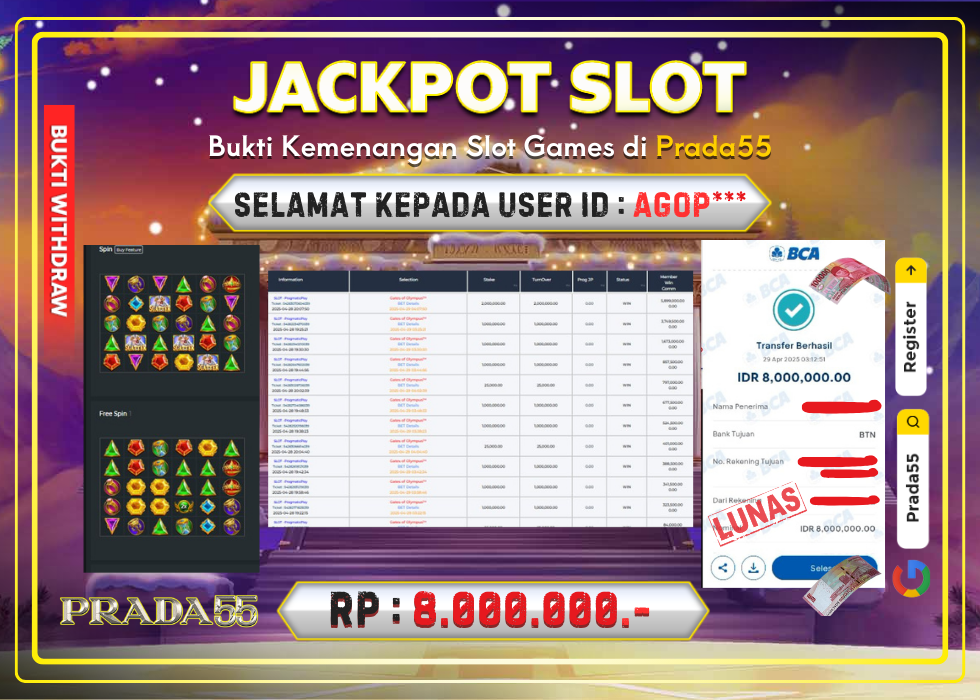 JACKPOT SLOT GATES OF OLYMPUS 1000 RP.8.000.000,- LUNAS DI PRADA55!