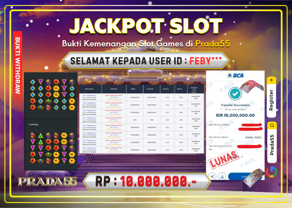JACKPOT SLOT GATES OF OLYMPUS 1000 RP.10.000.000,- LUNAS DI PRADA55!
