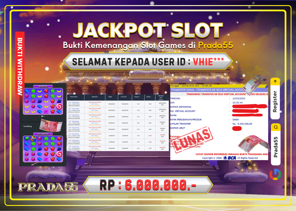 JACKPOT SLOT PRAGMATIC SWEET BONANZA 1000 RP.6.000.000,- LUNAS DI PRADA55!