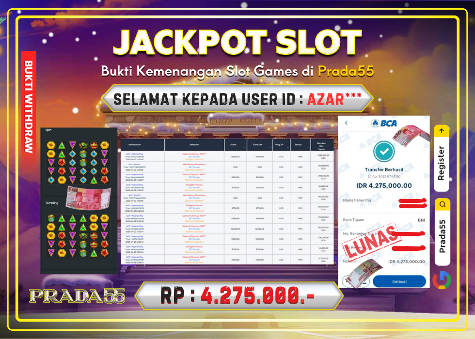 JACKPOT SLOT GATES OF OLYMPUS 1000 RP.4.275.000,- LUNAS DI PRADA55!