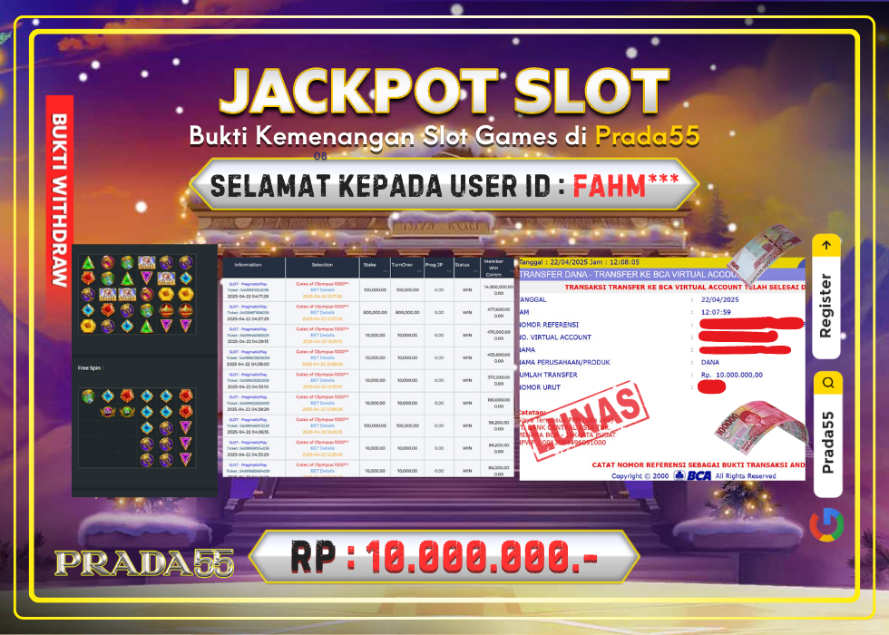 JACKPOT SLOT GATES OF OLYMPUS 1000 RP.10.000.000,- LUNAS DI PRADA55!