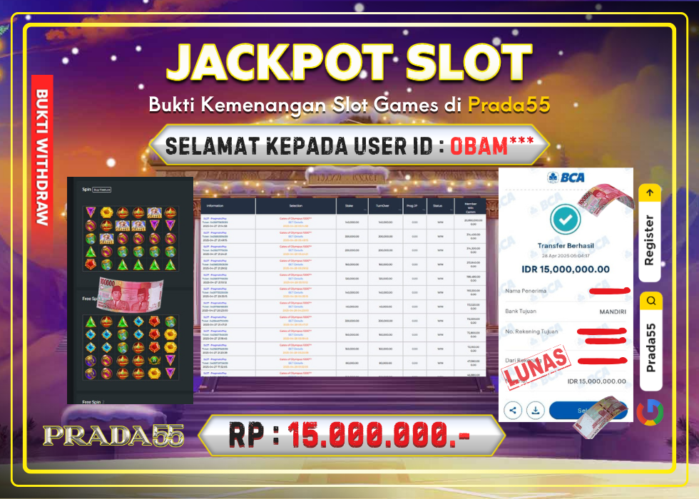 JACKPOT SLOT GATES OF OLYMPUS 1000 RP.15.000.000,- LUNAS DI PRADA55!