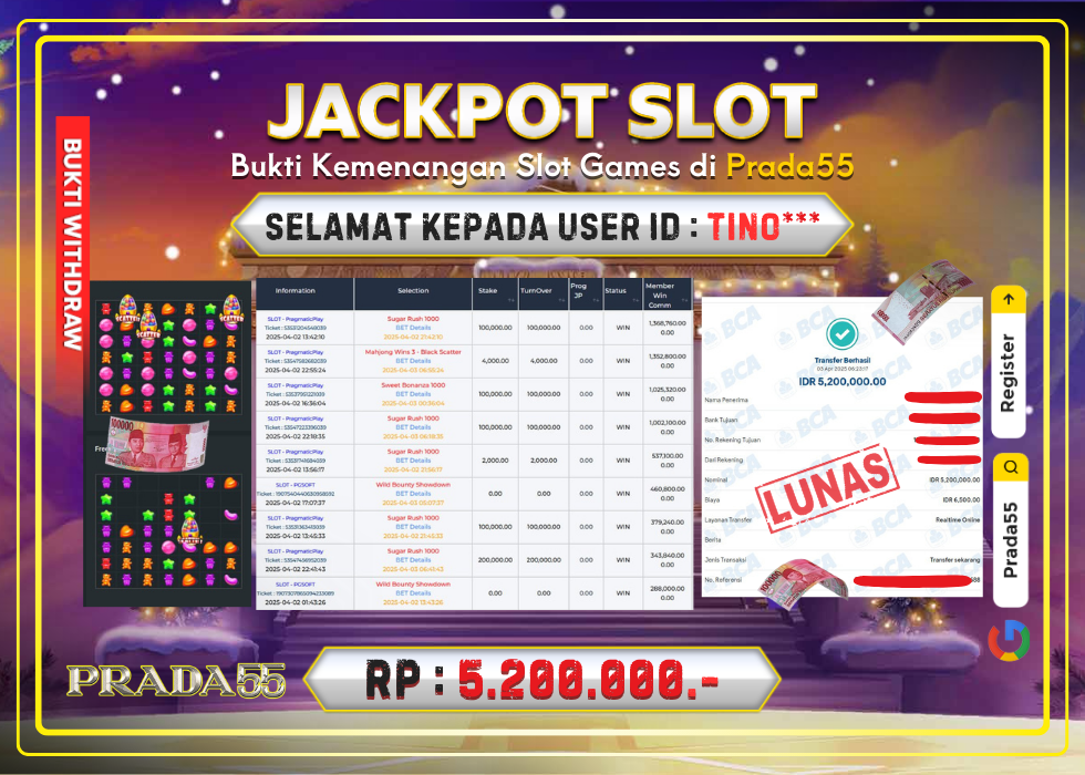 JACKPOT SLOT PRAGMATIC SUGAR RUSH 1000 RP.5.200.000,- LUNAS DI PRADA55!