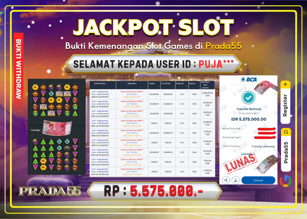 JACKPOT SLOT GATES OF OLYMPUS 1000 RP.5.575.000,- LUNAS DI PRADA55!