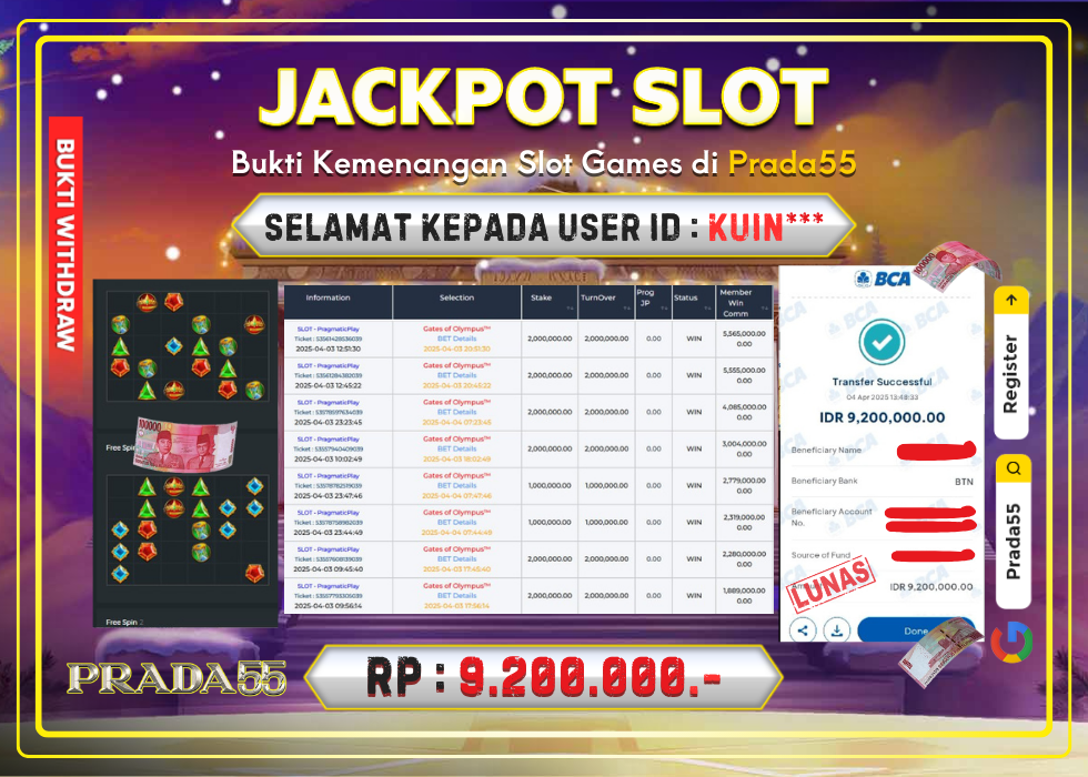 JACKPOT SLOT GATES OF OLYMPUS RP.9.200.000,- LUNAS DI PRADA55!
