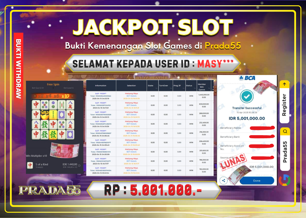 JACKPOT SLOT PG-SOFT MAHJONG WAYS RP.5.001.000,- LUNAS DI PRADA55!