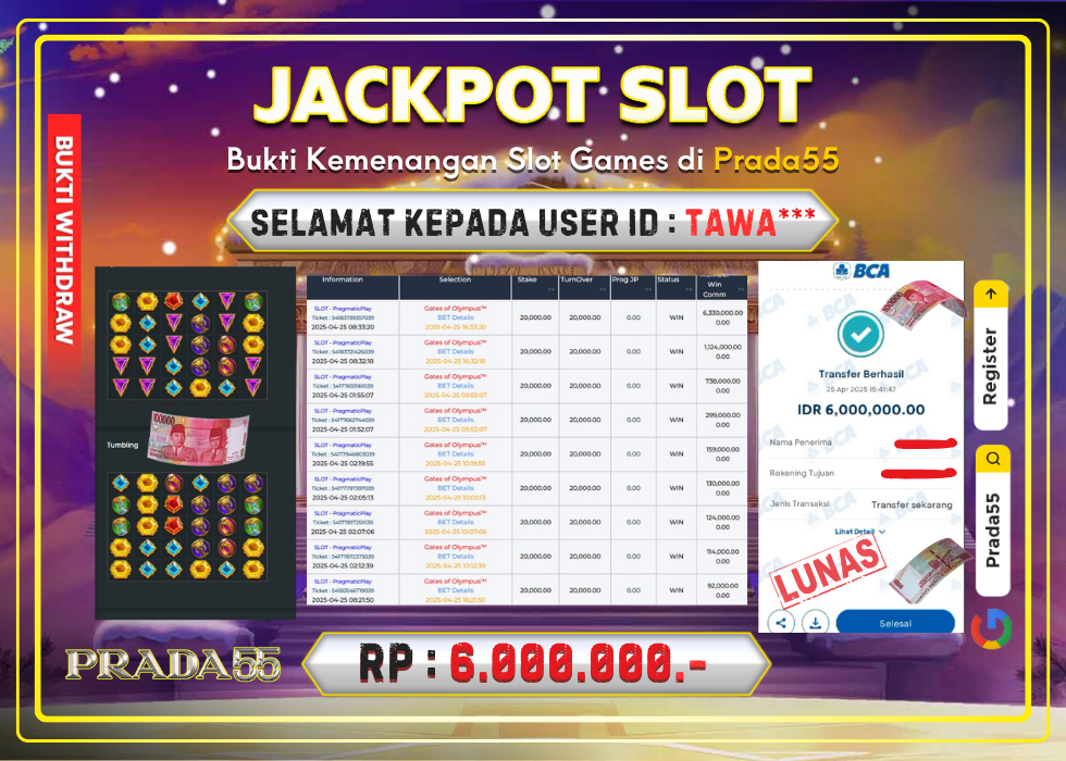 JACKPOT SLOT GATES OF OLYMPUS RP.6.000.000,- LUNAS DI PRADA55!