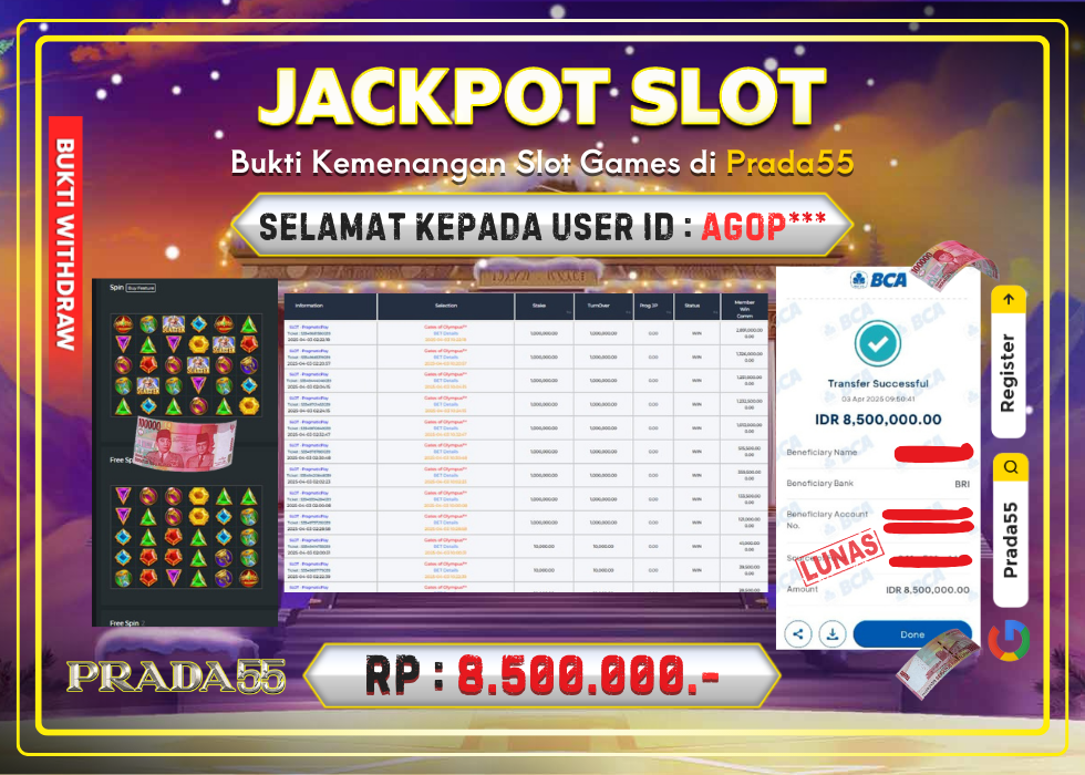 JACKPOT SLOT GATES OF OLYMPUS RP.8.500.000,- LUNAS DI PRADA55!