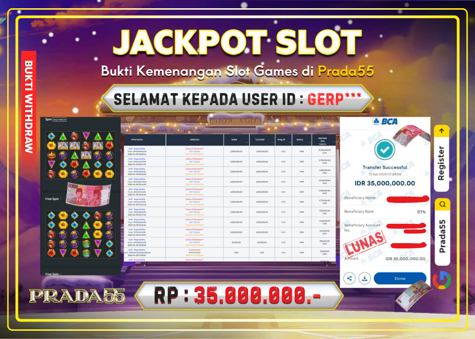 JACKPOT SLOT PRAGMATIC GATES OF OLYMPUS RP.35.000.000,- LUNAS DI PRADA55!
