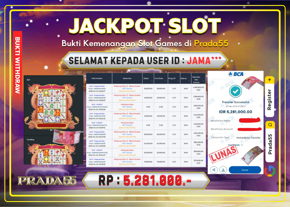 JACKPOT SLOT PRAGMATIC MAHJONG WIN3 BLACK SCATTER RP.5.281.000,- LUNAS DI PRADA55!