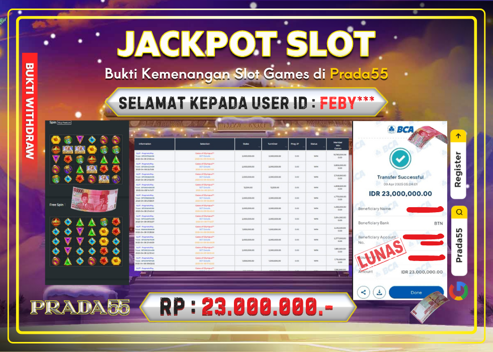 JACKPOT SLOT PRAGMATIC GATES OF OLYMPUS RP.23.000.000,- LUNAS DI PRADA55!