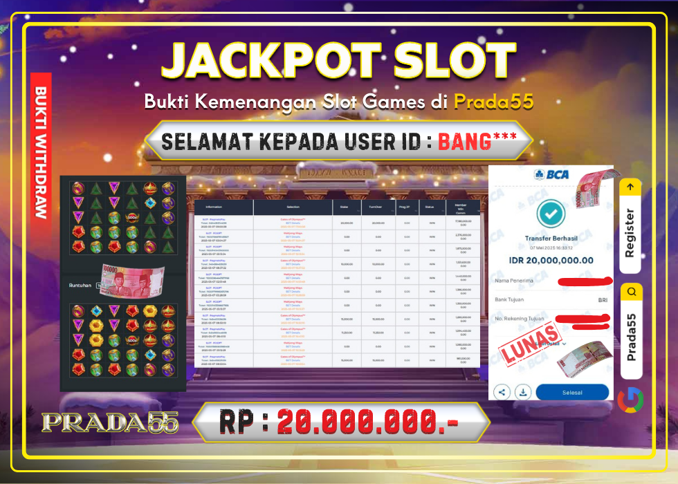 JACKPOT SLOT PRAGMATIC GATES OF OLYMPUS RP.20.000.000,- LUNAS DI PRADA55!