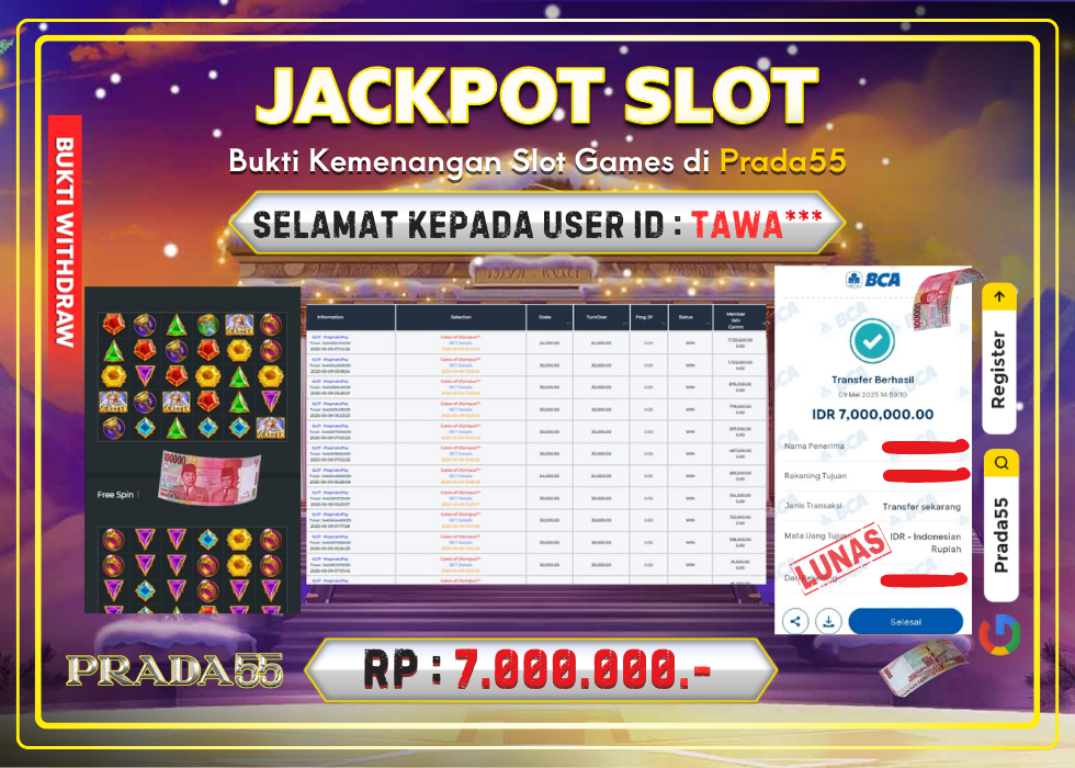 JACKPOT SLOT PRAGMATIC GATES OF OLYMPUS RP.7.000.000,- LUNAS DI PRADA55!