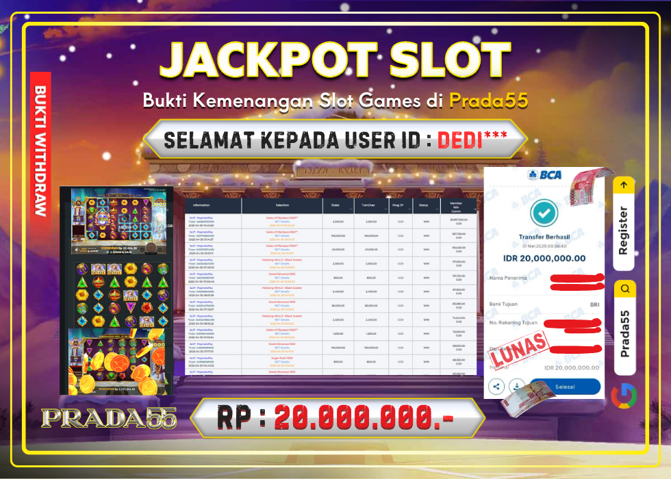 JACKPOT SLOT GATES OF OLYMPUS 1000 RP.20.000.000,- LUNAS DI PRADA55!