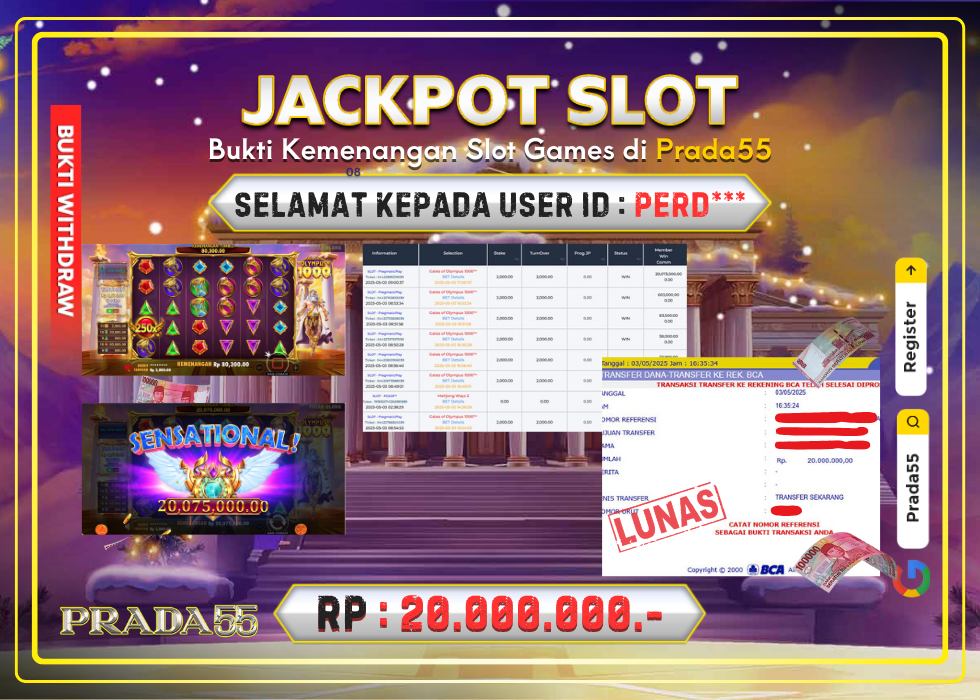 JACKPOT SLOT GATES OF OLYMPUS 1000 RP.20.000.000,- LUNAS DI PRADA55!
