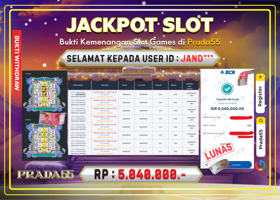 JACKPOT SLOT PRAGMATIC MAHJONG WIN3 BLACK SCATTER RP.5.040.000,- LUNAS DI PRADA55!