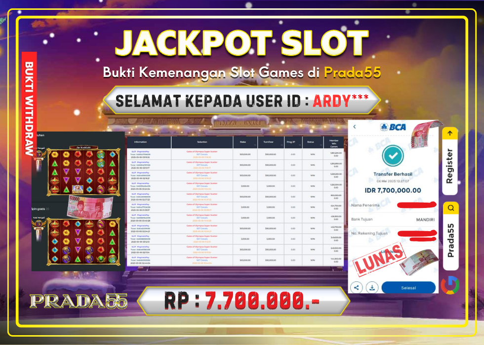 JACKPOT SLOT GATES OF OLYMPUS SUPER SCATTER RP.7.700.000,- LUNAS DI PRADA55!