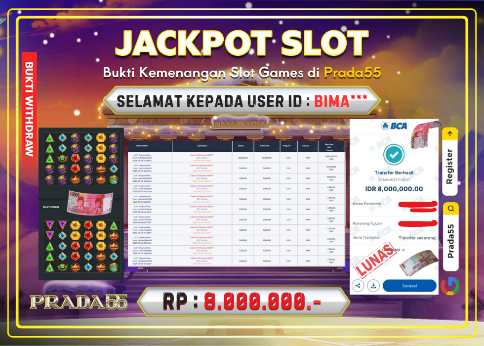 JACKPOT SLOT PRAGMATIC GATES OF OLYMPUS 1000 RP.8.000.000,- LUNAS DI PRADA55!