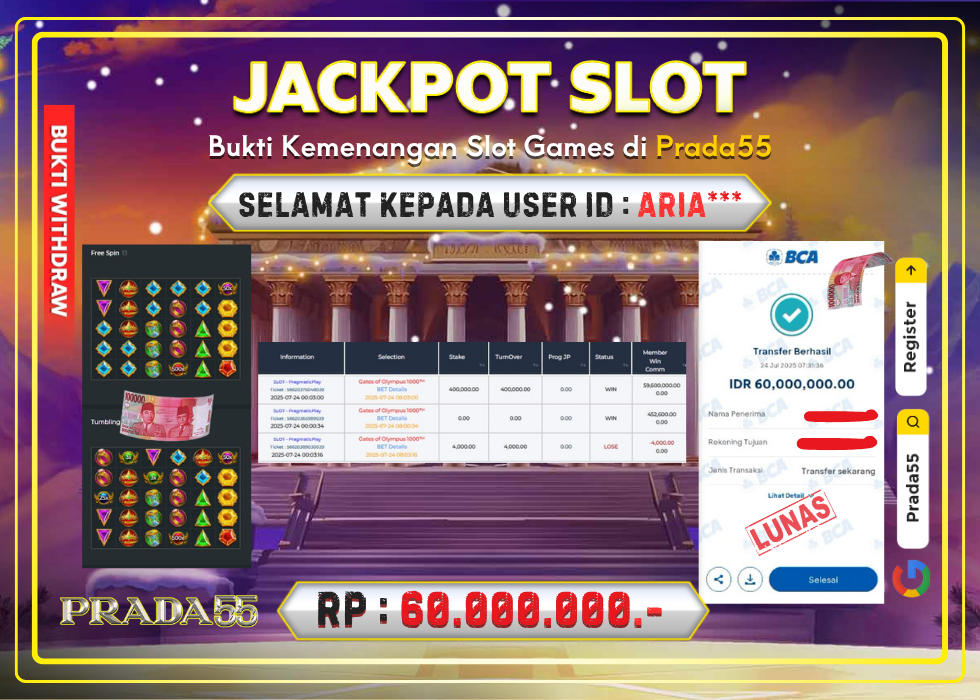 JACKPOT SLOT PRAGMATIC GATES OF OLYMPUS 1000 RP.60.000.000,- LUNAS DI PRADA55!