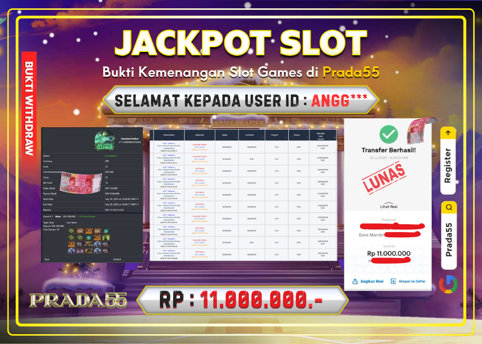JACKPOT SLOT HABANERO HUANTED HARBOR RP.11.000.000,- LUNAS DI PRADA55!