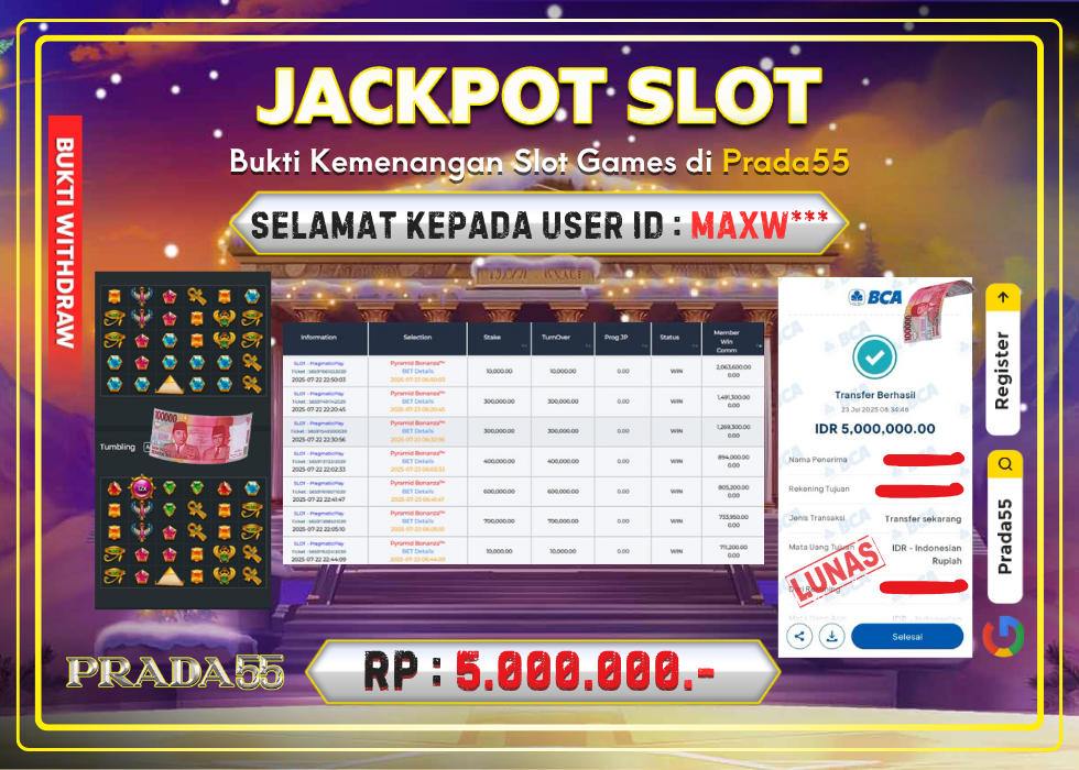 JACKPOT SLOT  PYRAMID BONANZA RP.5.000.000,- LUNAS DI PRADA55!