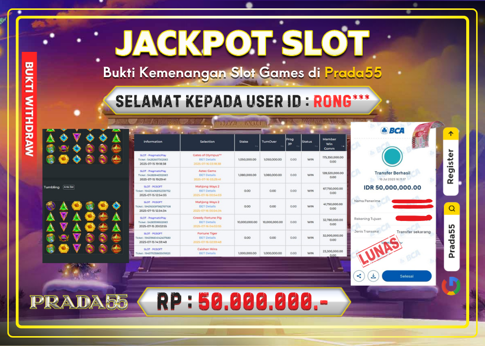 JACKPOT SLOT PRAGMATIC GATES OF OLYMPUS RP.50.000.000,- LUNAS DI PRADA55!