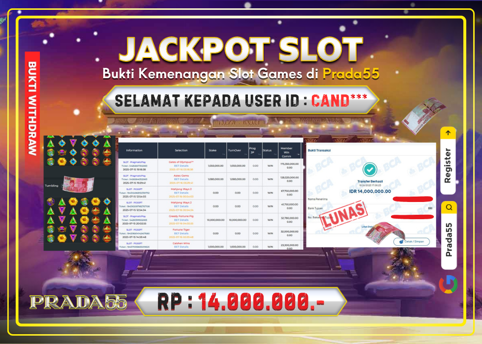JACKPOT SLOT PRAGMATIC GATES OF OLYMPUS RP.14.000.000,- LUNAS DI PRADA55!